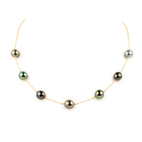 Bejeweled Tin-Cup Tahitian Pearl Necklace on 14/20 Gold Filled