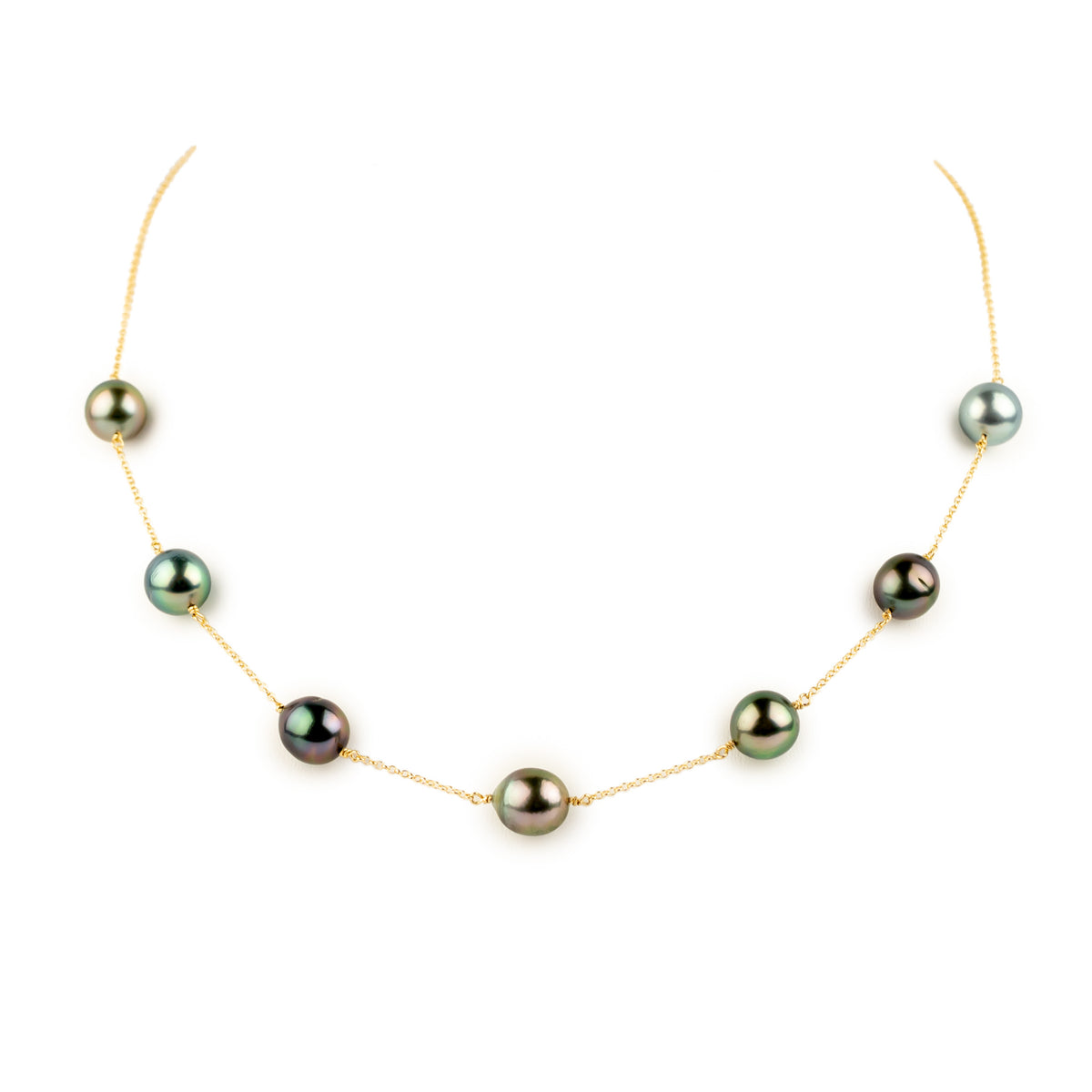 Bejeweled Tin-Cup Tahitian Pearl Necklace on 14/20 Gold Filled