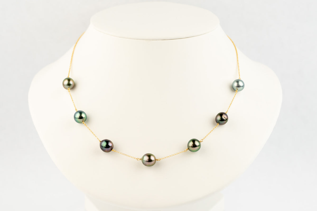 Bejeweled Tin-Cup Tahitian Pearl Necklace on 14/20 Gold Filled