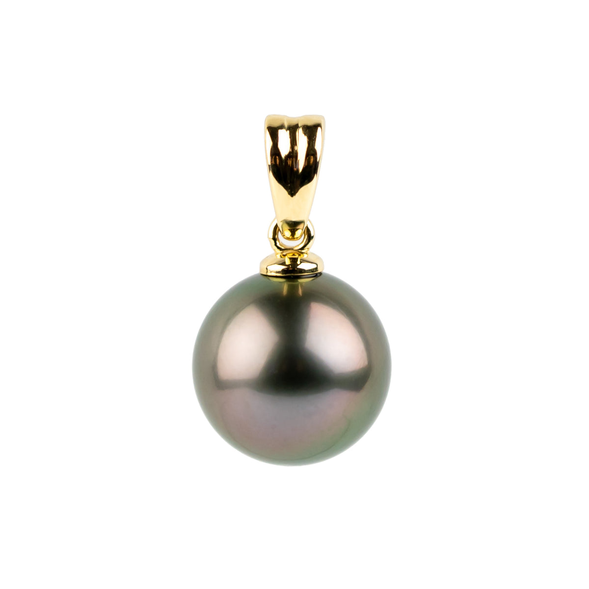 Aubergine Green 11.4mm Tahitian Pearl Sunbeam Pendant on 14K Yellow Gold