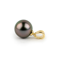Aubergine Green 11.4mm Tahitian Pearl Sunbeam Pendant on 14K Yellow Gold