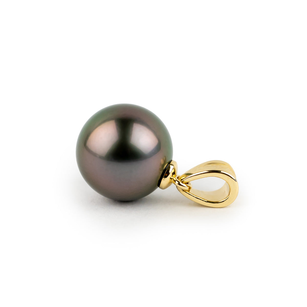 Aubergine Green 11.4mm Tahitian Pearl Sunbeam Pendant on 14K Yellow Gold