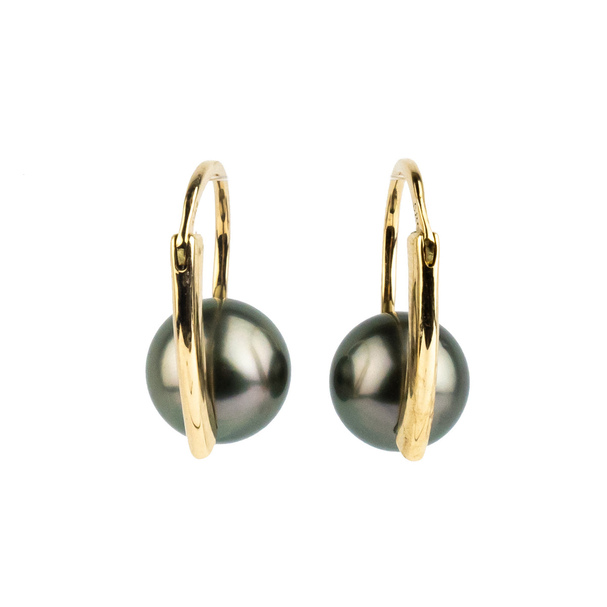Dark Pink Green Tahitian Pearl Modern Hoop Earrings