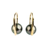 Dark Pink Green Tahitian Pearl Modern Hoop Earrings