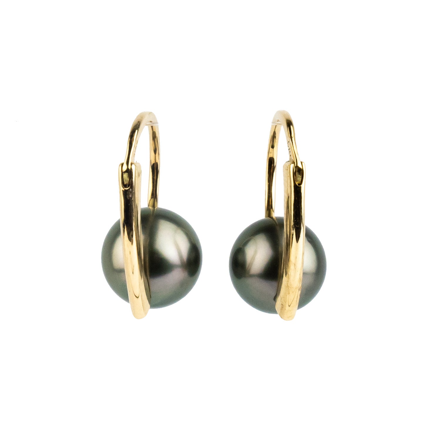 Dark Pink Green Tahitian Pearl Modern Hoop Earrings