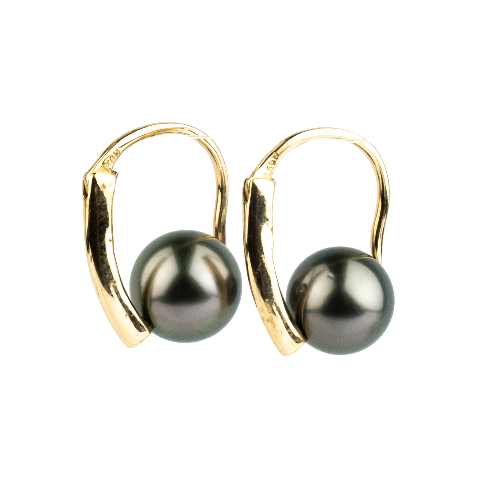 Dark Pink Green Tahitian Pearl Modern Hoop Earrings