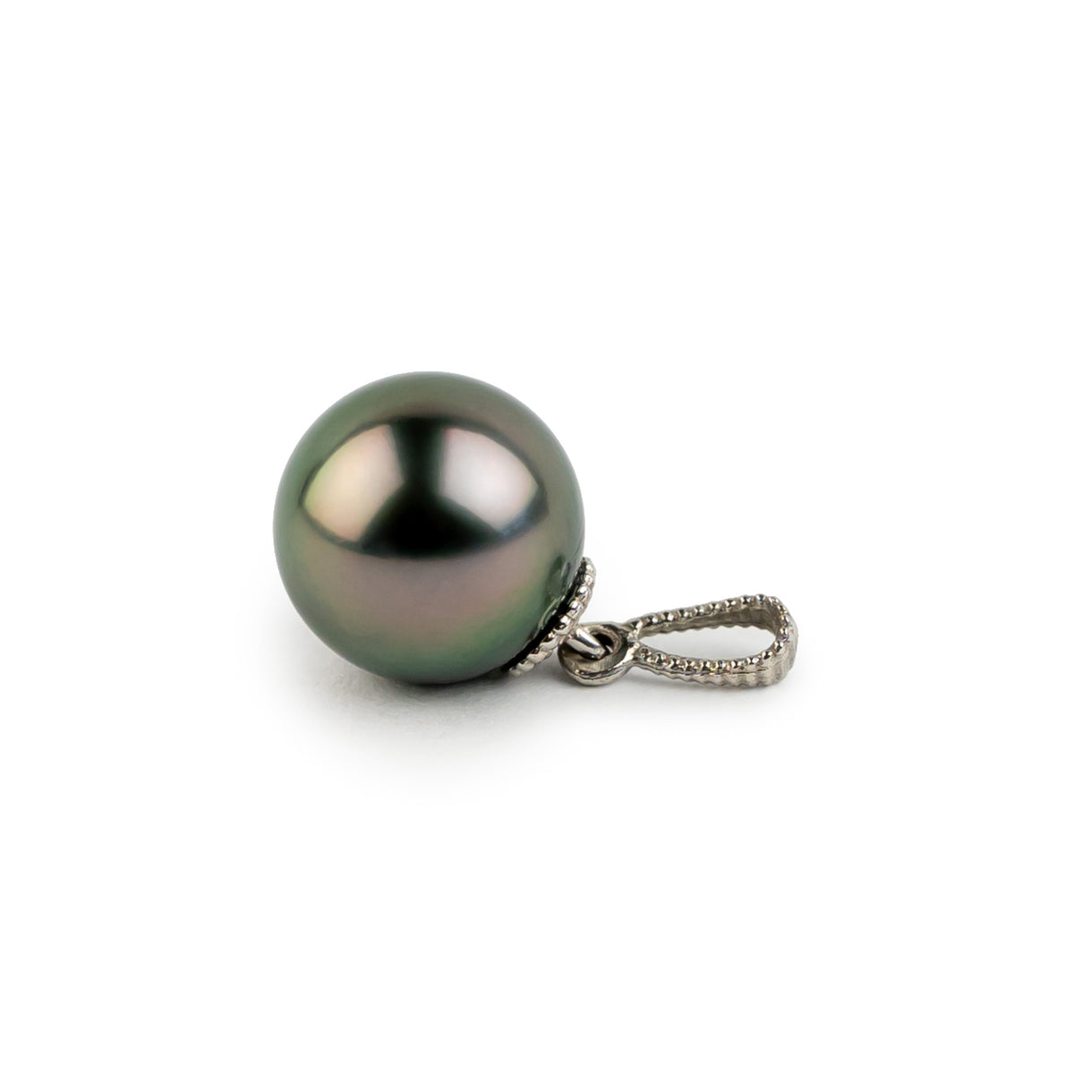 Dark Pink Green 9mm Tahitian Pearl Mermaid Pendant on 14K White Gold