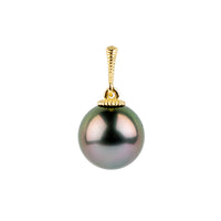 Plum Green 9.4mm Tahitian Pearl Mermaid Pendant on 14K Yellow Gold