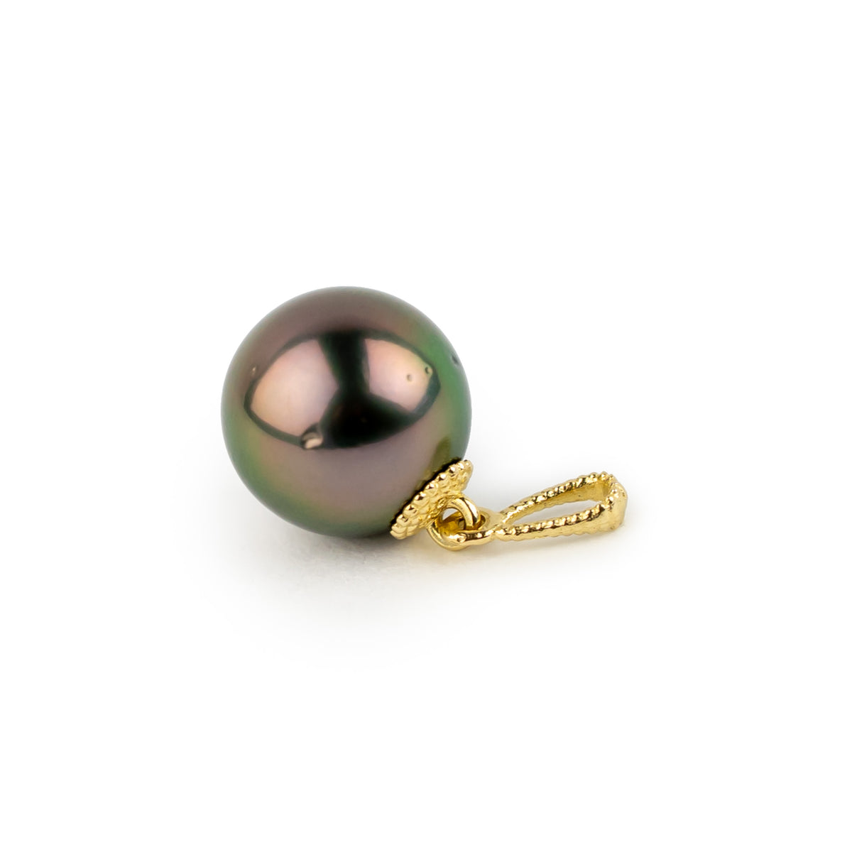 Plum Green 9.4mm Tahitian Pearl Mermaid Pendant on 14K Yellow Gold