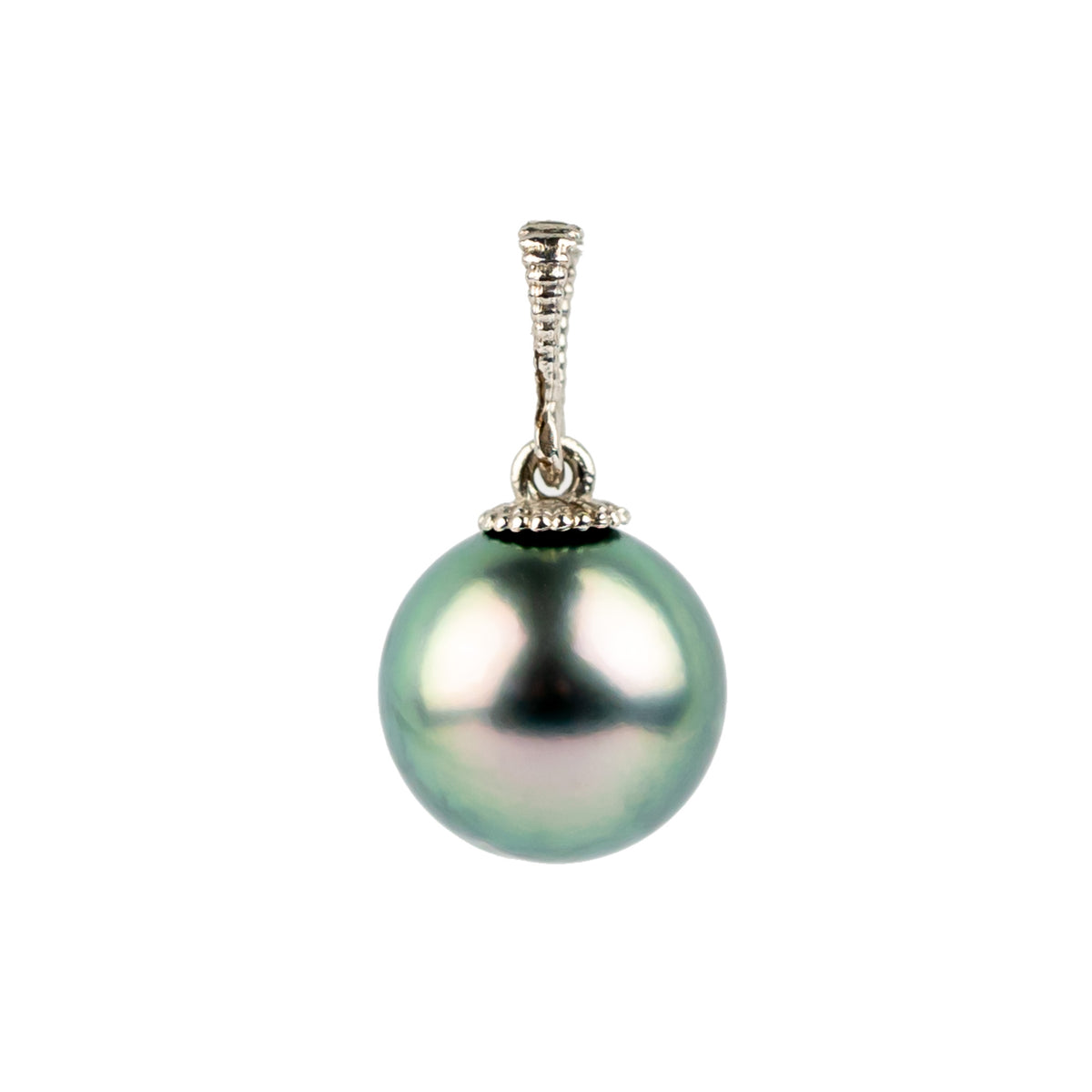 Aqua Pink 9mm Tahitian Pearl Mermaid Pendant on 14K White Gold