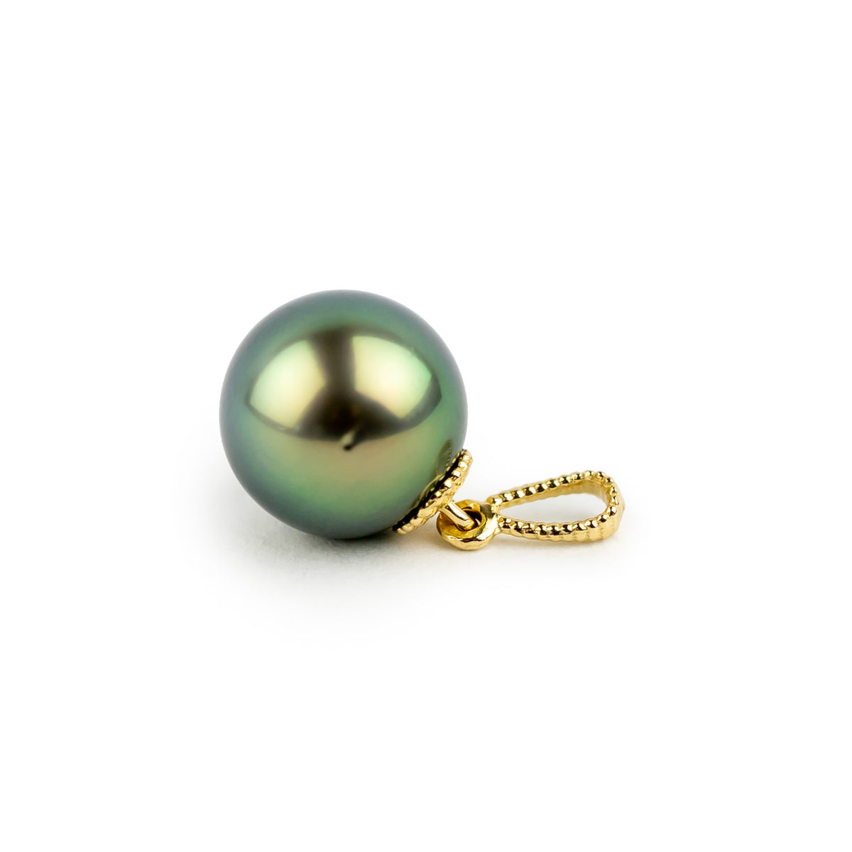 Blue Green 9mm Tahitian Pearl Mermaid Pendant on 14K Yellow Gold