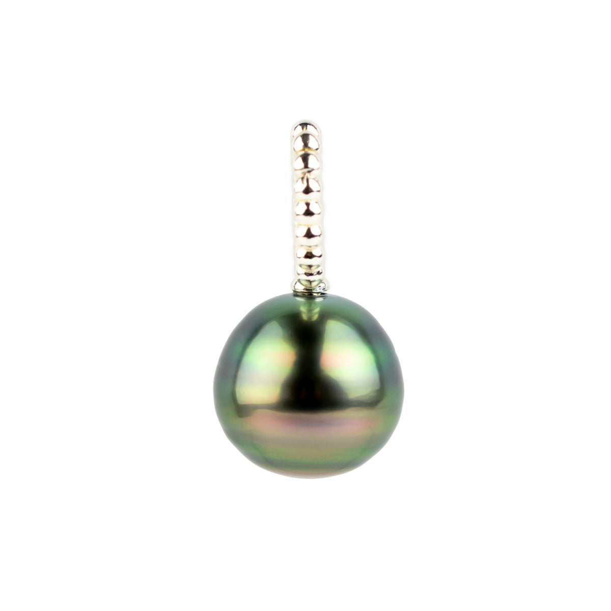 Deep Green Flash 9mm Tahitian Pearl Pendant on Sterling Silver