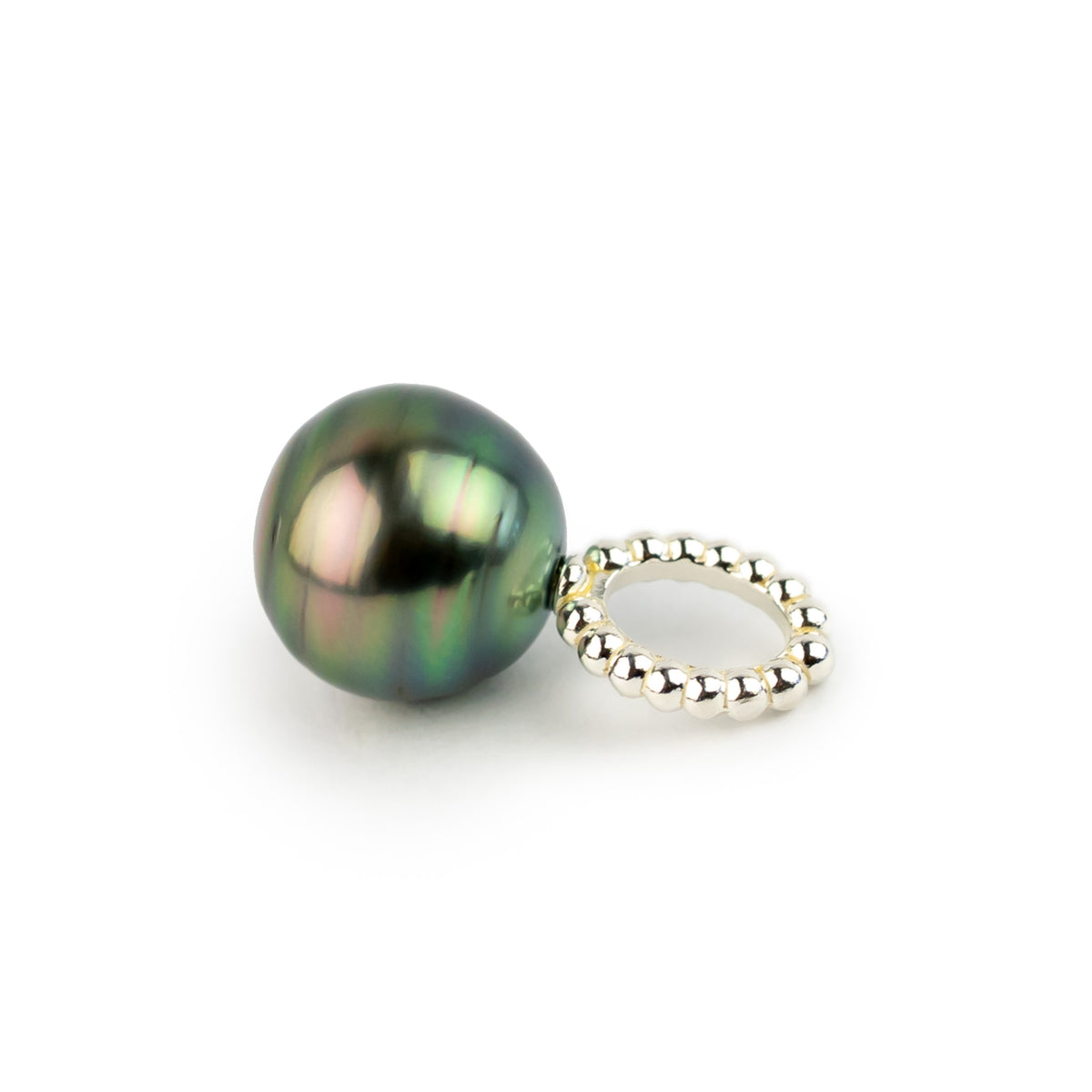 Deep Green Flash 9mm Tahitian Pearl Pendant on Sterling Silver