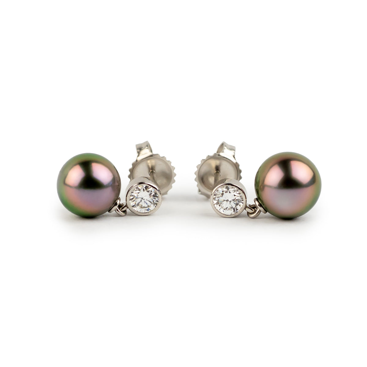 Tahitian Pearl & Diamond Nova Earrings on 14K White Gold