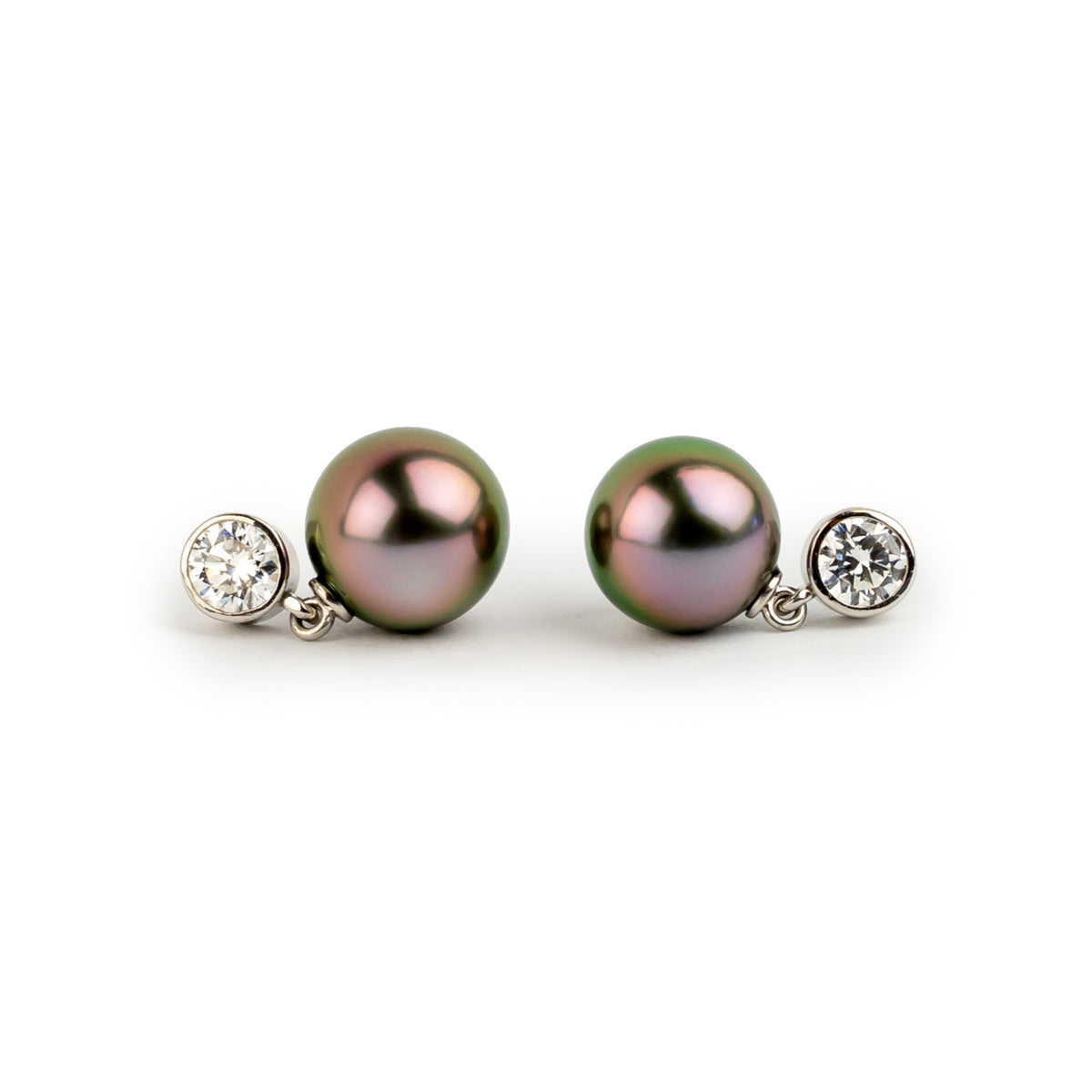 Tahitian Pearl & Diamond Nova Earrings on 14K White Gold