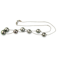Silvery Pink-Green Tahitian Pearl Tin-Cup Necklace on 14k White Gold