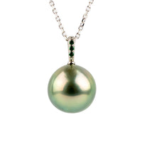 Cool Pink Green Tahitian Pearl & Emerald Éclat Necklace on 14KWG