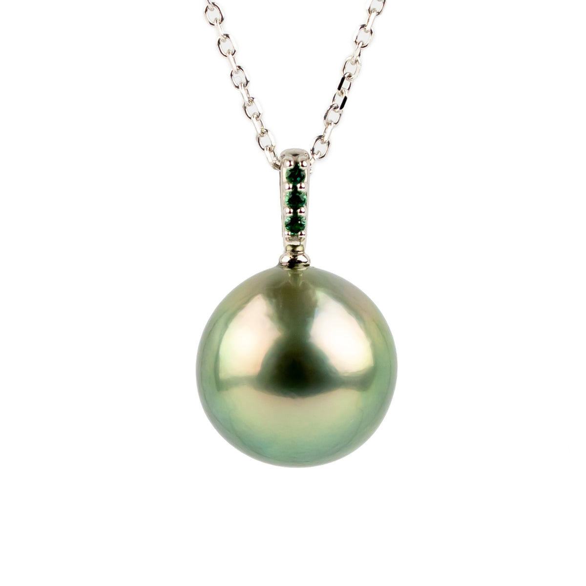 Cool Pink Green Tahitian Pearl & Emerald Éclat Necklace on 14KWG