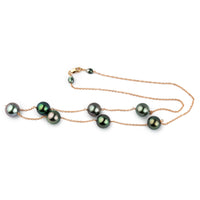 Flashy Purple Green Tahitian Pearl Tin-Cup Necklace on 14k Rose Gold