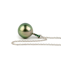 Cool Pink Green Tahitian Pearl & Emerald Éclat Necklace on 14KWG