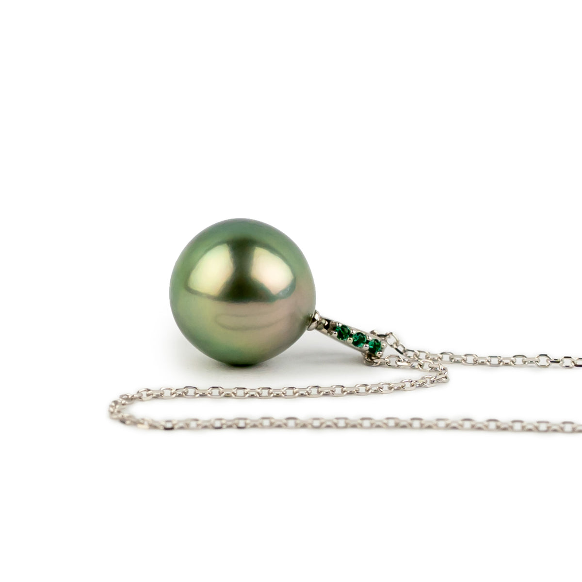 Cool Pink Green Tahitian Pearl & Emerald Éclat Necklace on 14KWG