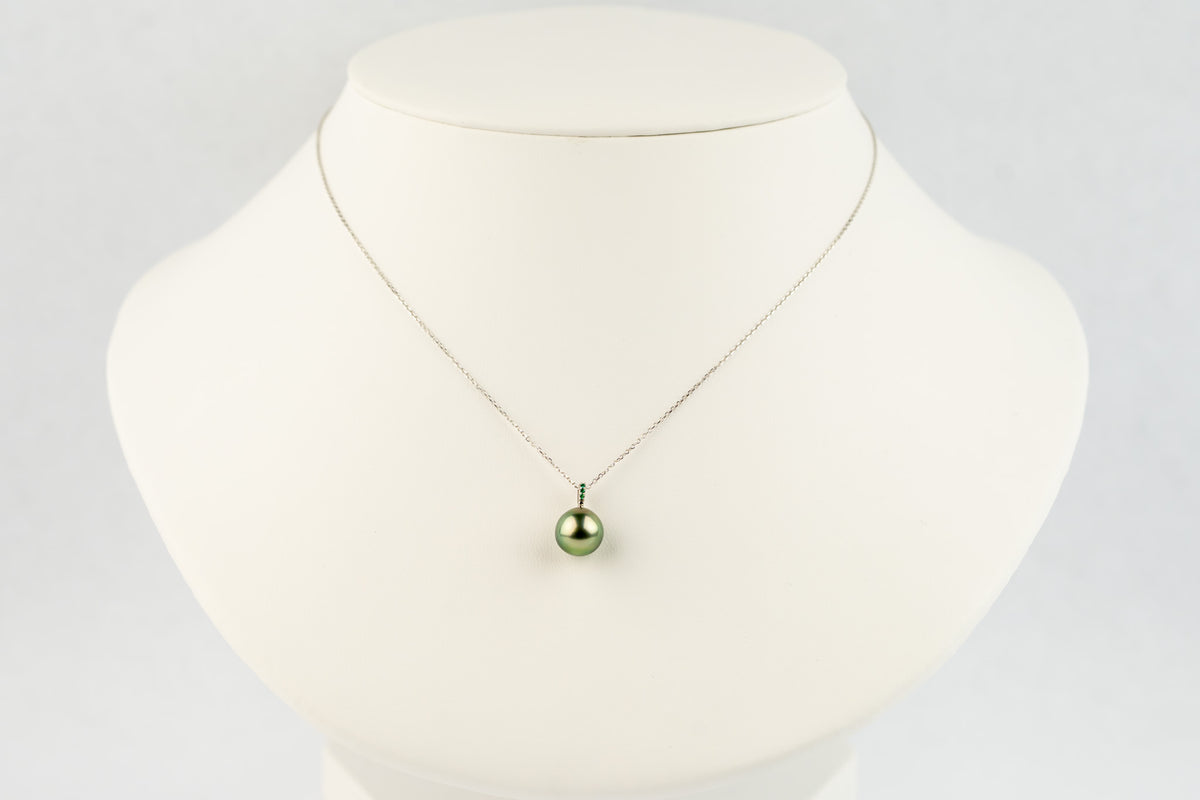 Cool Pink Green Tahitian Pearl & Emerald Éclat Necklace on 14KWG
