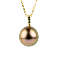Coppery Pink Tahitian Pearl & Emerald Éclat Necklace on 14KYG