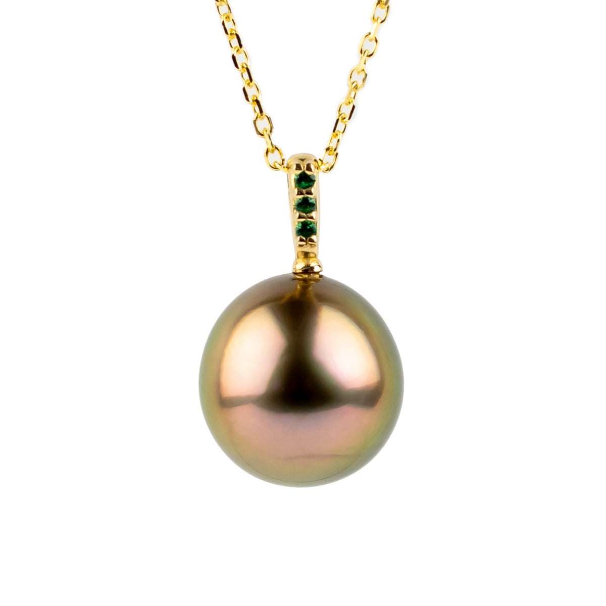 Coppery Pink Tahitian Pearl & Emerald Éclat Necklace on 14KYG