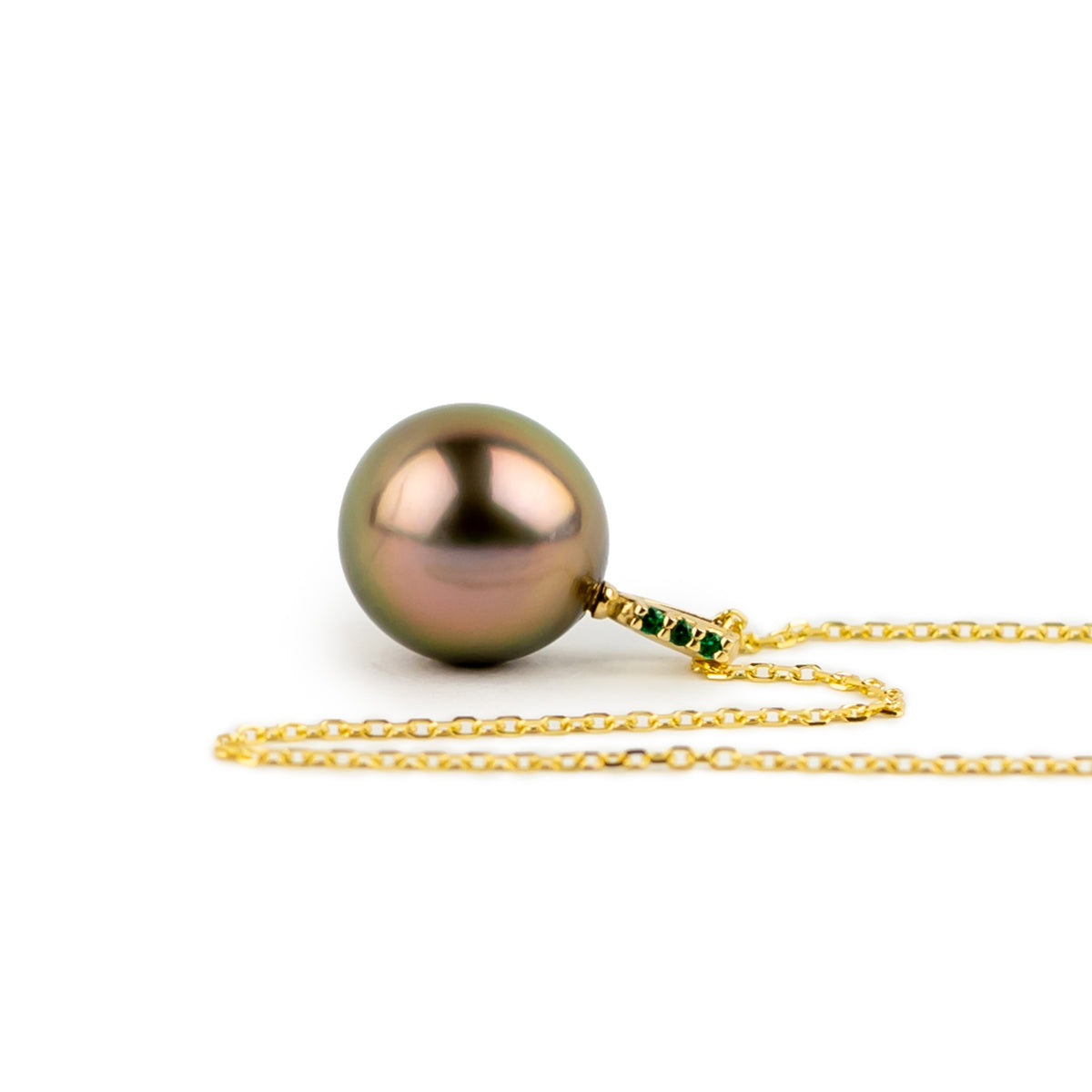 Coppery Pink Tahitian Pearl & Emerald Éclat Necklace on 14KYG
