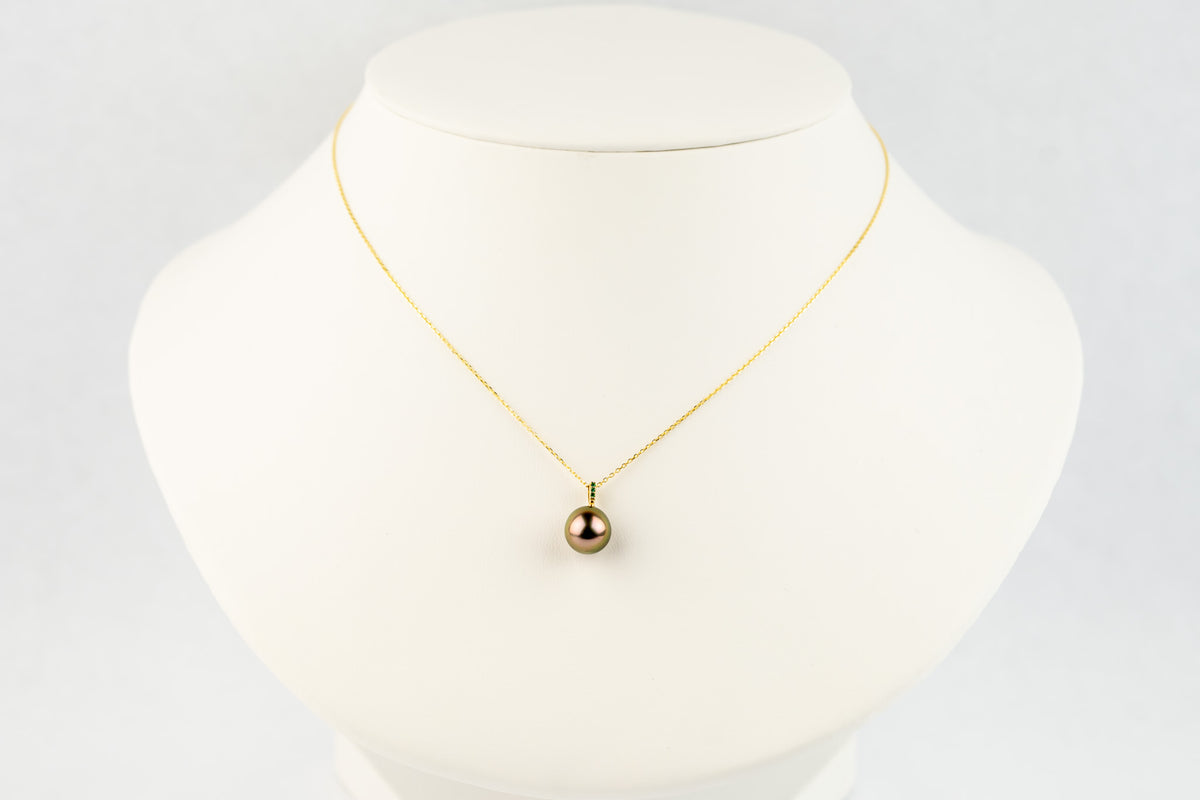 Coppery Pink Tahitian Pearl & Emerald Éclat Necklace on 14KYG