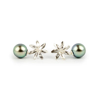 Shimmery Blue Green Tiaré Sterling Silver Tahitian Pearl Dangle Earrings