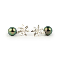 Peacock Green Tiaré Sterling Silver Tahitian Pearl Dangle Earrings
