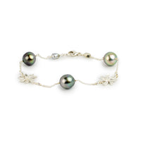 Opalescent Tiaré Tahitian Pearl Tin Cup Bracelet on Sterling Silver