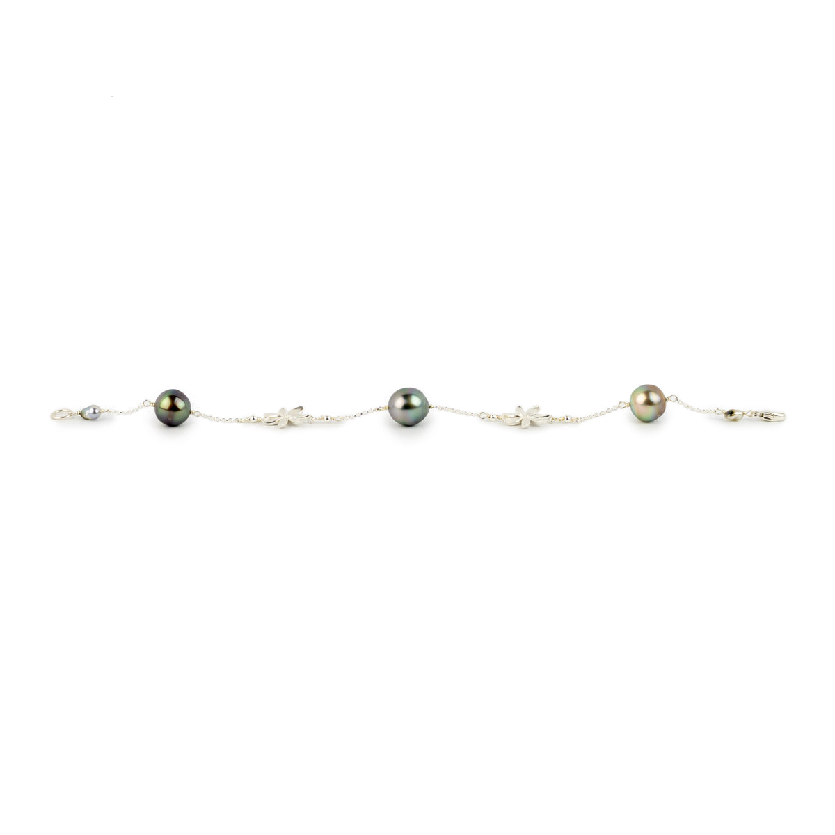 Opalescent Tiaré Tahitian Pearl Tin Cup Bracelet on Sterling Silver