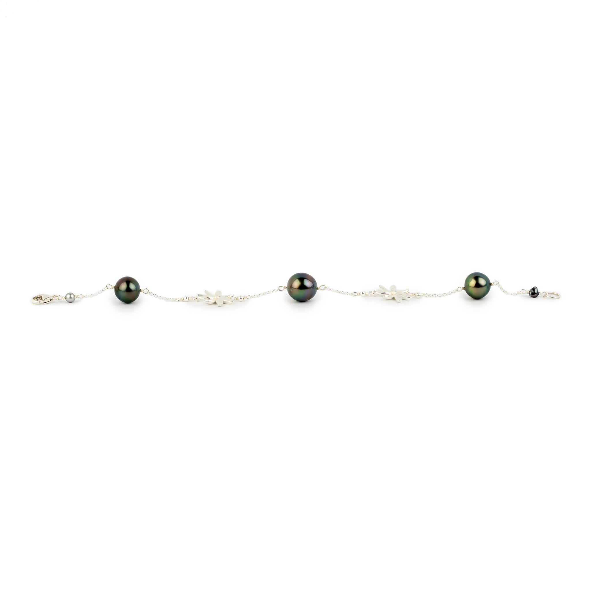 Dark Rainbow Tiaré Tahitian Pearl Tin Cup Bracelet on Sterling
