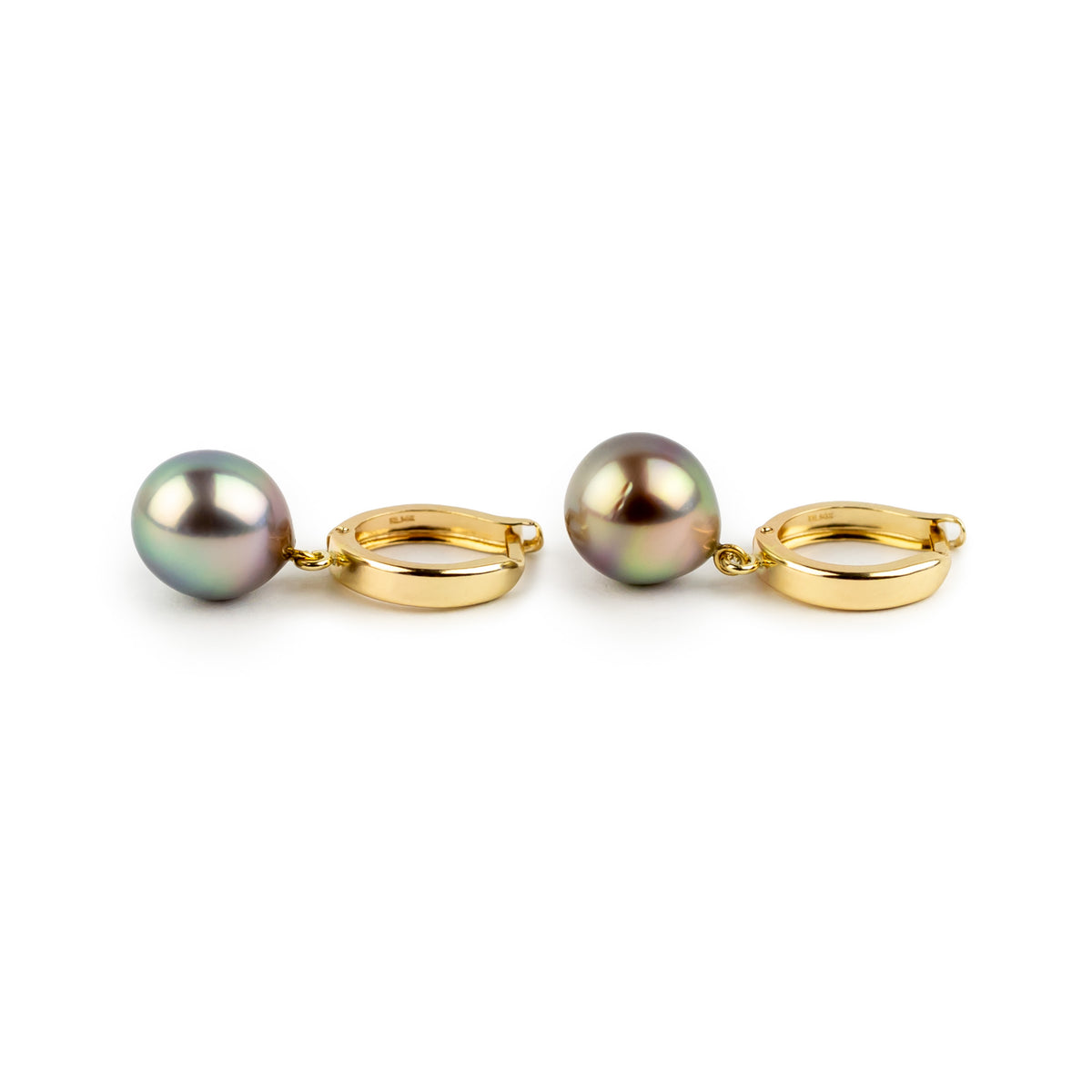 Golden Rainbow 9.4mm Tahitian Pearl Hoop Earrings on 14K Yellow Gold