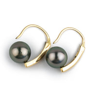 Dark Pink Green Tahitian Pearl Modern Hoop Earrings