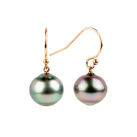 Aqua Pink Tahitian Pearl Dangle Earrings on 14K Rose Gold