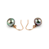 Aqua Pink Tahitian Pearl Dangle Earrings on 14K Rose Gold
