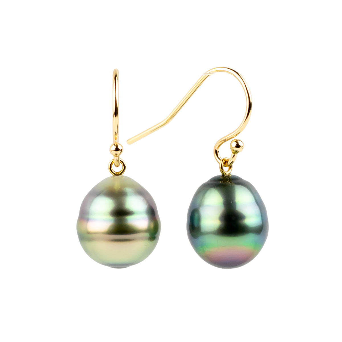 Sun & Sea Circled Tahitian Pearl Dangle Earrings on 14K Yellow Gold