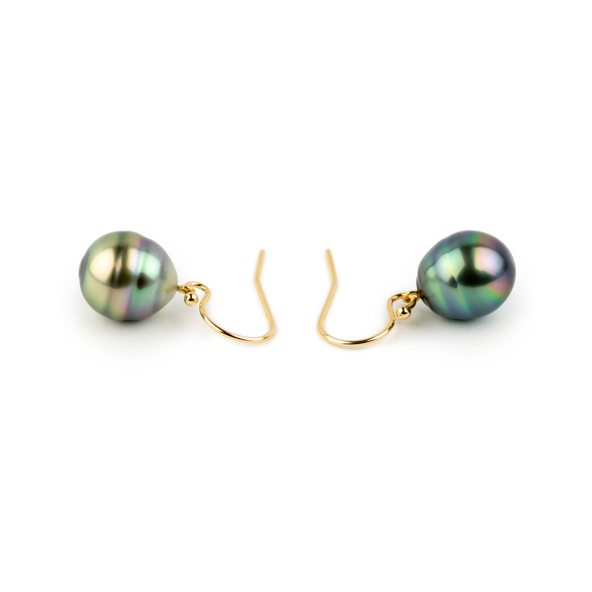 Sun & Sea Circled Tahitian Pearl Dangle Earrings on 14K Yellow Gold