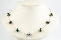 Flashy Purple Green Tahitian Pearl Tin-Cup Necklace on 14k Rose Gold
