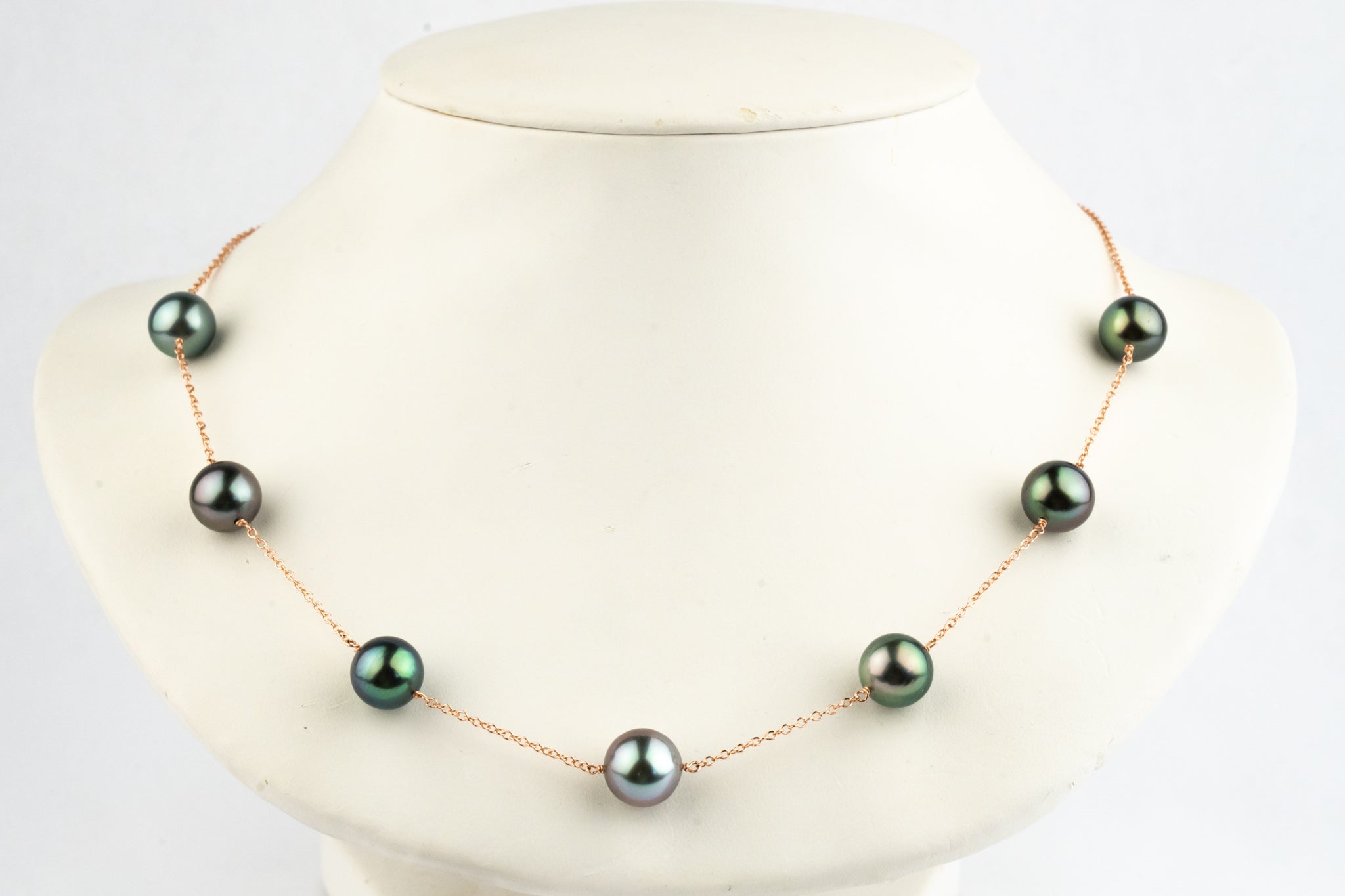 Flashy Purple Green Tahitian Pearl Tin-Cup Necklace on 14k Rose Gold