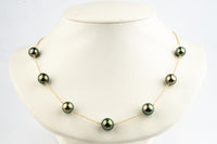 Golden Peacock Green Tin-Cup Tahitian Pearl Necklace on 14K Yellow Gold