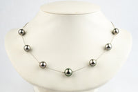 Silvery Pink-Green Tahitian Pearl Tin-Cup Necklace on 14k White Gold