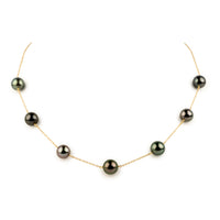 Black Forest Tahitian Pearl Tin-Cup Necklace on 14k Yellow Gold