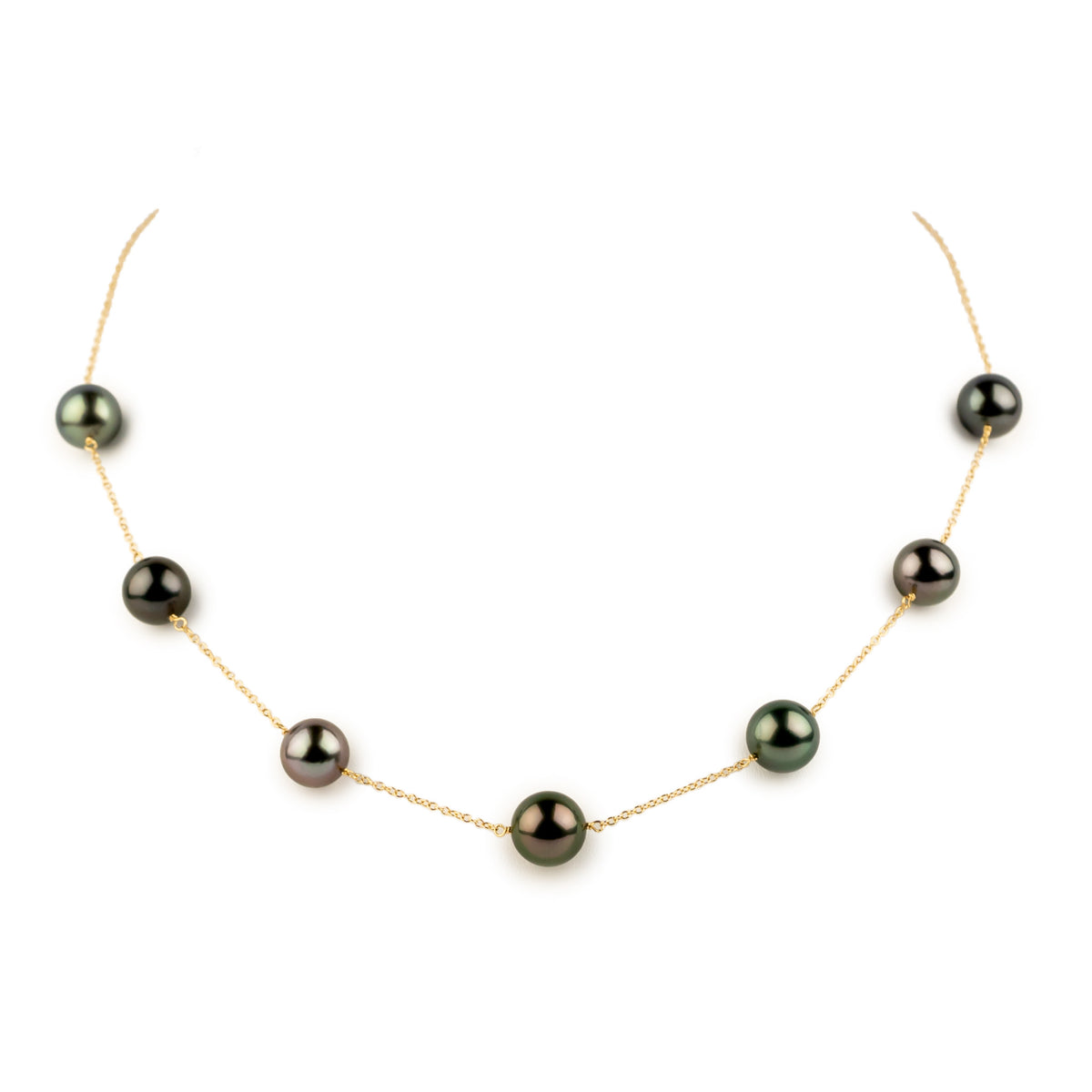 Black Forest Tahitian Pearl Tin-Cup Necklace on 14k Yellow Gold