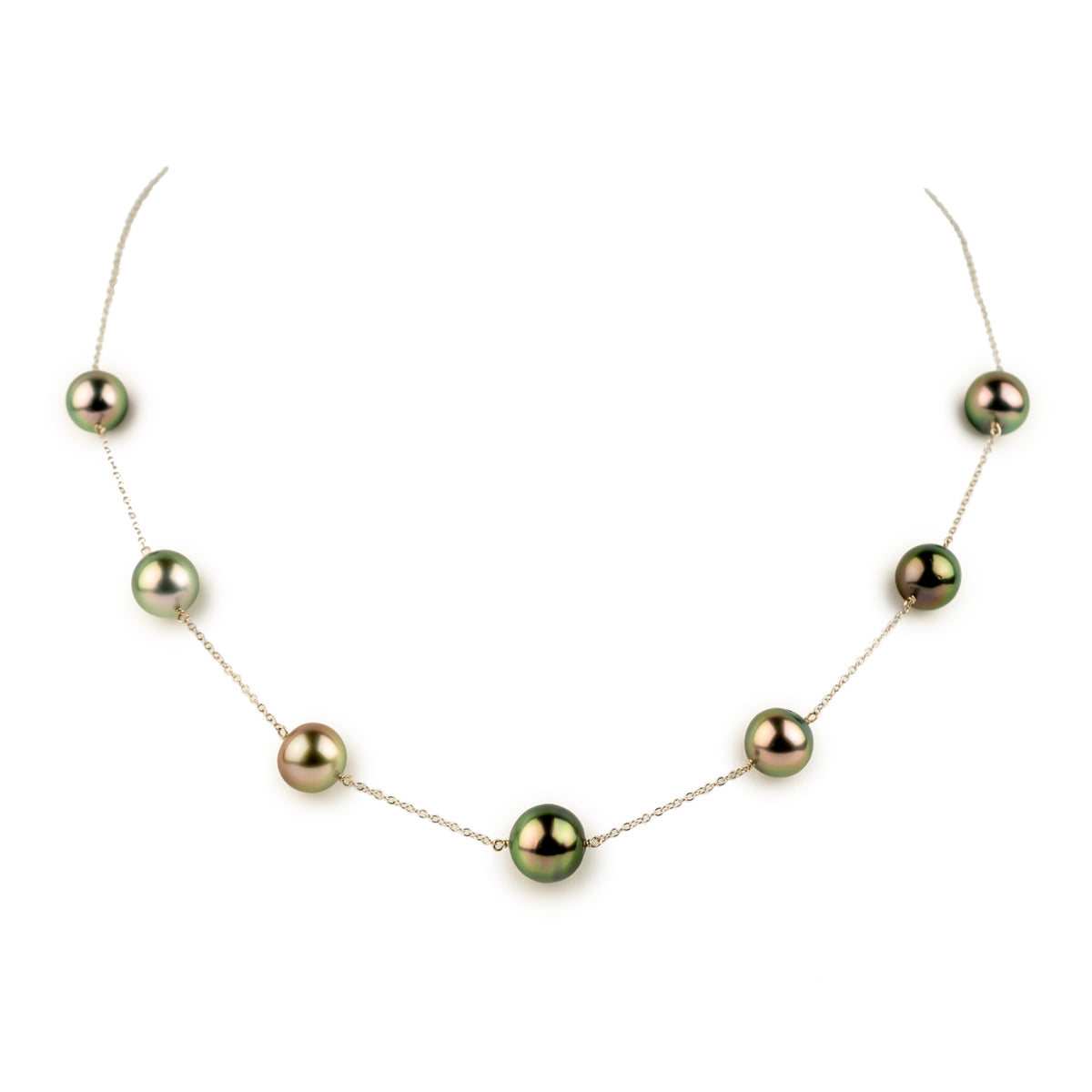 Rose Garden Tin-Cup Tahitian Pearl Necklace on 14K White Gold