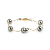 Plumeria Pink Baroque Tahitian Pearl Tin Cup Bracelet on 14K Yellow Gold