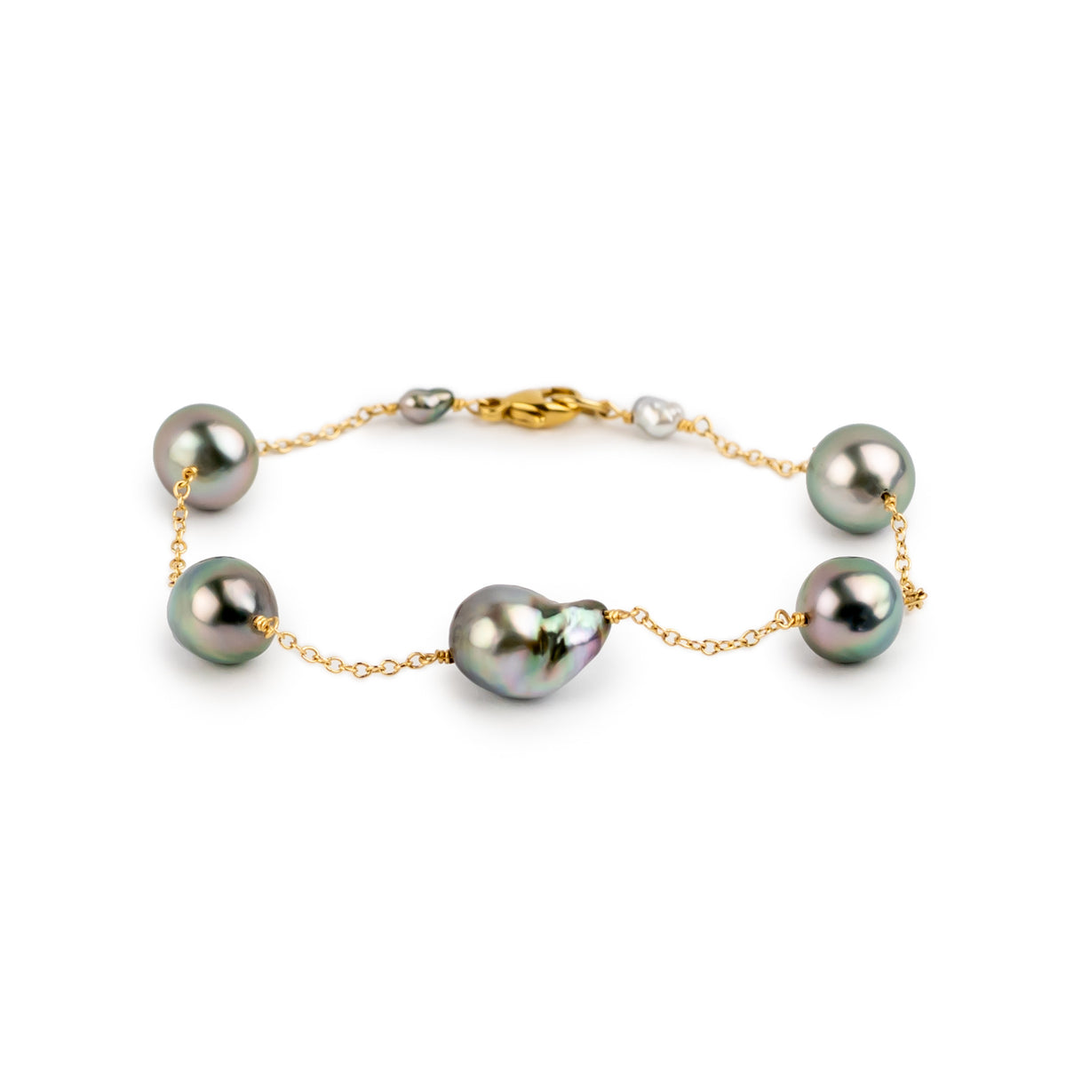 Plumeria Pink Baroque Tahitian Pearl Tin Cup Bracelet on 14K Yellow Gold